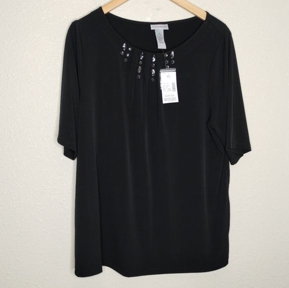 Catherines Black Jewel Embellished Short Sleeve Top Plus Size 0X - Picture 1 of 6